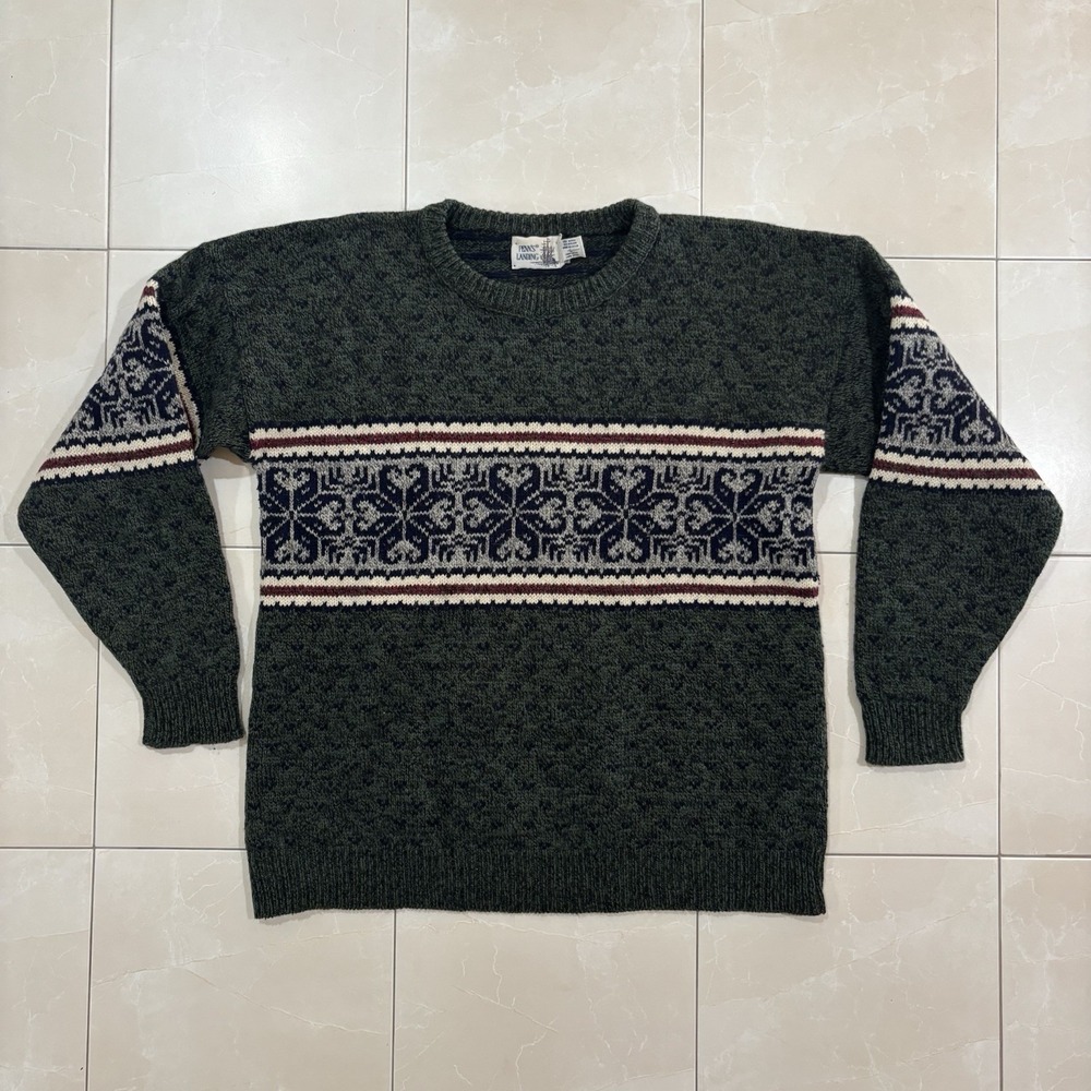 Vintage Penns Landing Wool Blend Sweater Men's L Made In USA Fair Isle Ski 90s